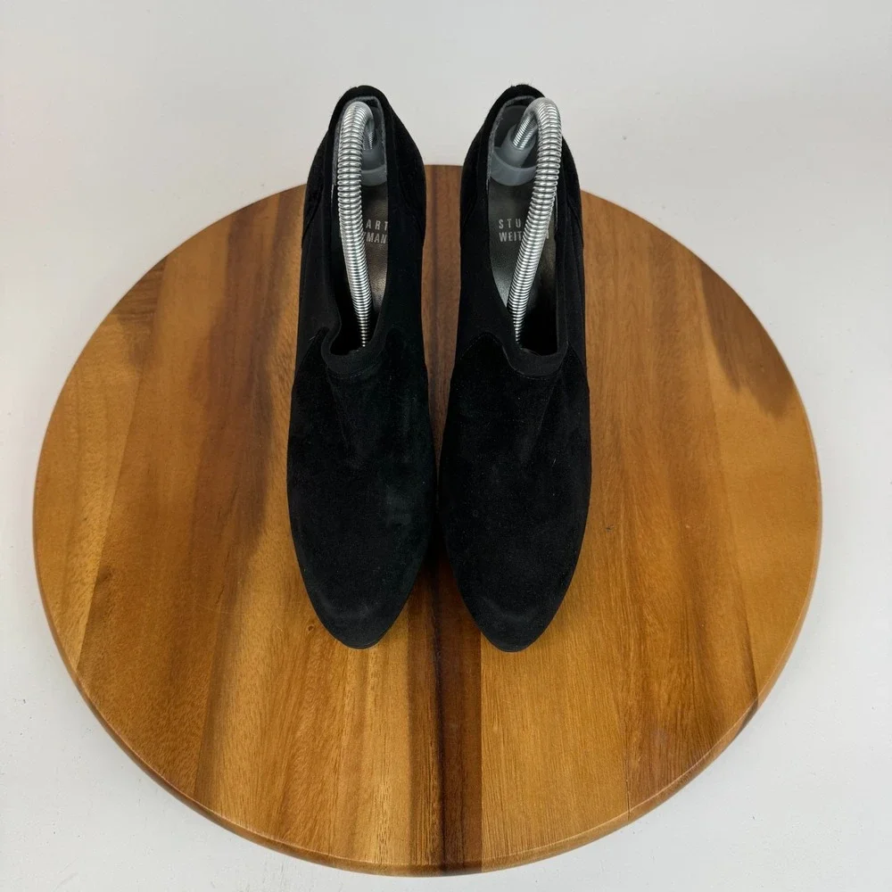 Womens Stuart Weitzman Black Suede Heeled Ankle Boots‎ Booties Size 8.5 M GUC